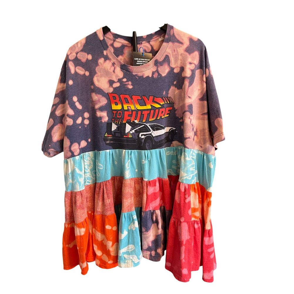 OOAK Upcycled Back to the Future Graphic Tunic Dress 3XL Handmade Tie Dye